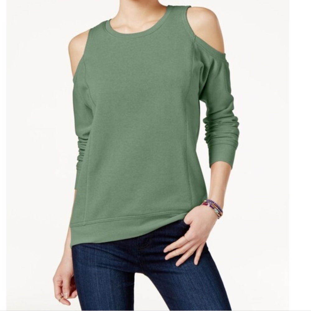 ULTRA FLIRT green ‘cold shoulder sweatshirt’
